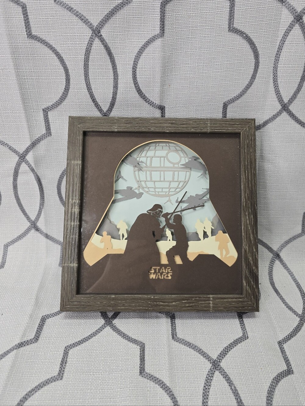 Star Wars 2 Paper Cutting LED Light Box  Shadow Box Wood Frame & Glass Rare